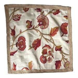 Pottery Barn Embroidered Pillow Sham Square Cotton Multicolor Reds Brown 20 x 20